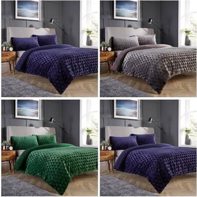 Olivia Rocco Teddy Duvet Cover Set Diamond Fleece Soft Fluffy Quilt Sets Thermal Warm Cosy Snug Bedding. Double Emerald Green