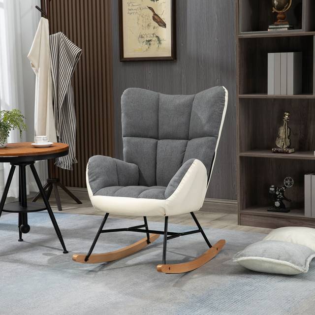 Nursery Rocking Chair With Steel And Wood Legs For Living Room Grey And Cream