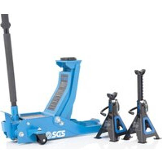 SGS 2 Tonne Ultra Low Profile Professional Service Trolley Jack | 4 Tonne Ratchet Axle Stands