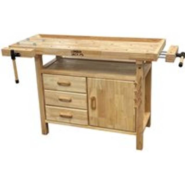 Woodworking Bench with 3 Drawers On-board Cabinet and 2 Vices - Nude