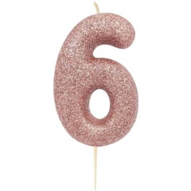 Rose Gold - Glitter Number 6 Candle Number: 6 - Yellow/Gold