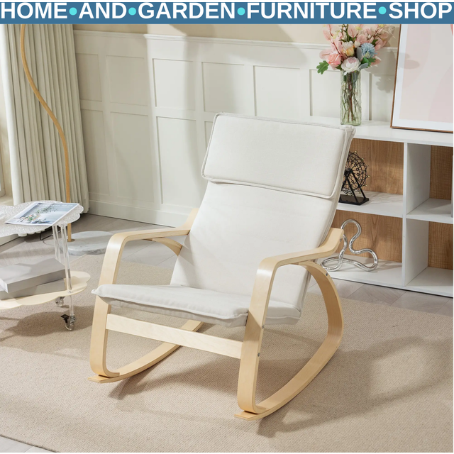 HOMCOM Comfortable Relax Rocking Chair, Upholstered Lounge Chair Recliner with High Back and Headrest for Living Room, Bedroom, Cream White
