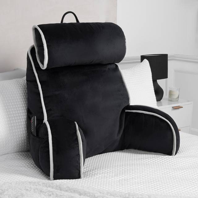 OHS Piped Edge Cuddle Cushion With Head Rest - Black