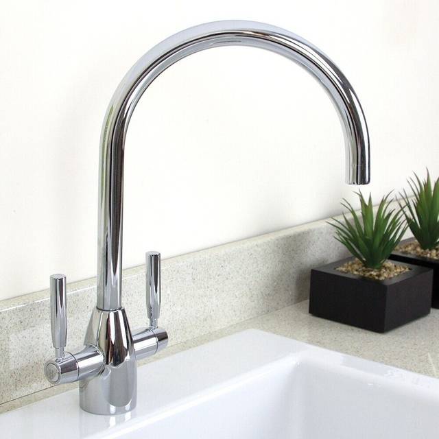 Astini Rumba Brushed Steel Twin Lever Kitchen Sink Mixer Tap - One Size
