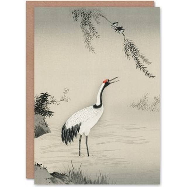 Kano Motonobu Art Card Japanese Crane And Swallows
