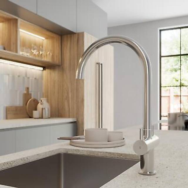 Sauber Swan Neck Kitchen Tap - Dual Lever Chrome