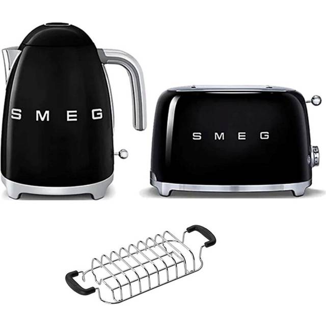 (Black) Smeg KLF03 Kettle + TSF01 Toaster + TSBW01 Bun Warmer Bundle