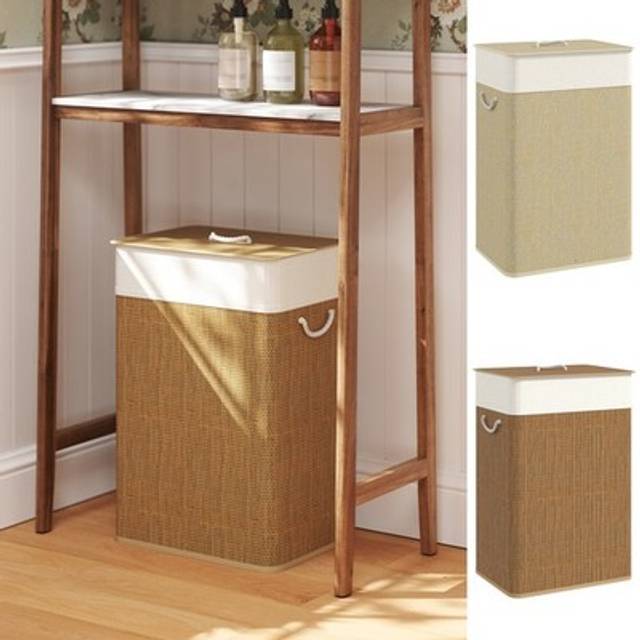 72l Bamboo Laundry Hamper With Rope Handles For Bathroom