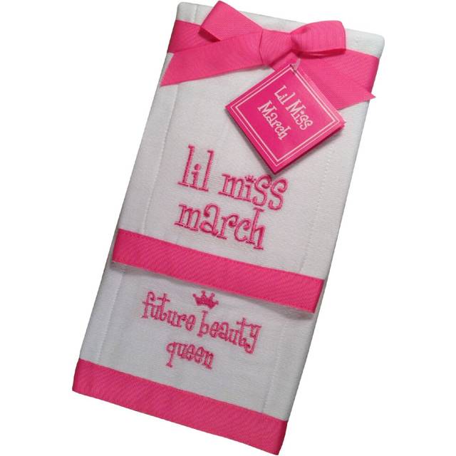 Mud Pie Lil Miss March Future Beauty Queen Baby Burp Bib Cloth Cotton Towel - Set of 2