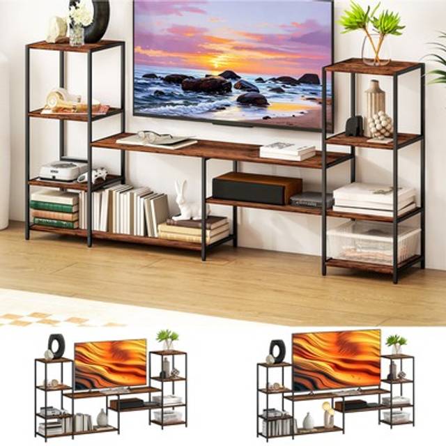 Industrial Tv Unit, Tv Stand With Storage Shelves