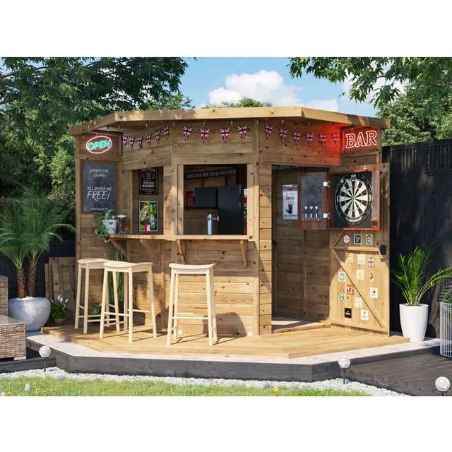 Dunster House Ltd. - Dunster House Outdoor Bar Shed 2.4m x 2.4m Pressure Treated The Corner Hangover Garden Bar iii Fully Loaded