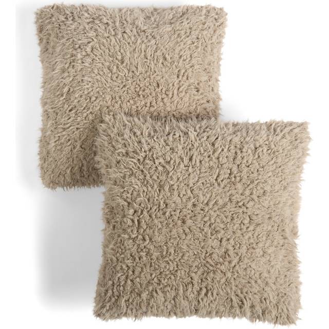 OHS Sofia Faux Fur Cushion Covers, Mink - 45 x 45cm - Natural