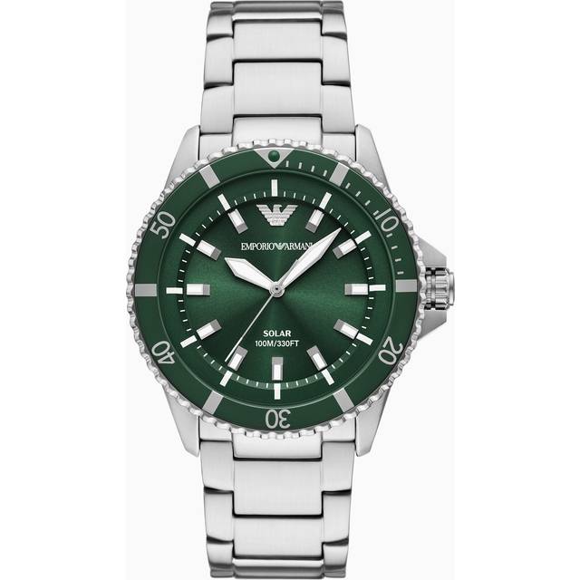Emporio Armani World Explorer Solar Green Dial Steel Strap Men's Watch AR11698