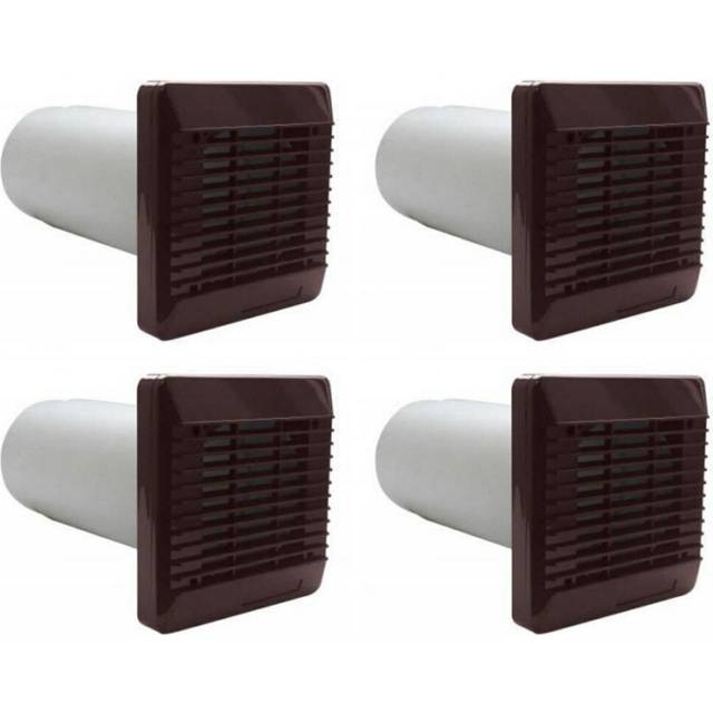 4 x vent axia 254100 wall duct & grille vent kits 100mm / 4 inch (brown)
