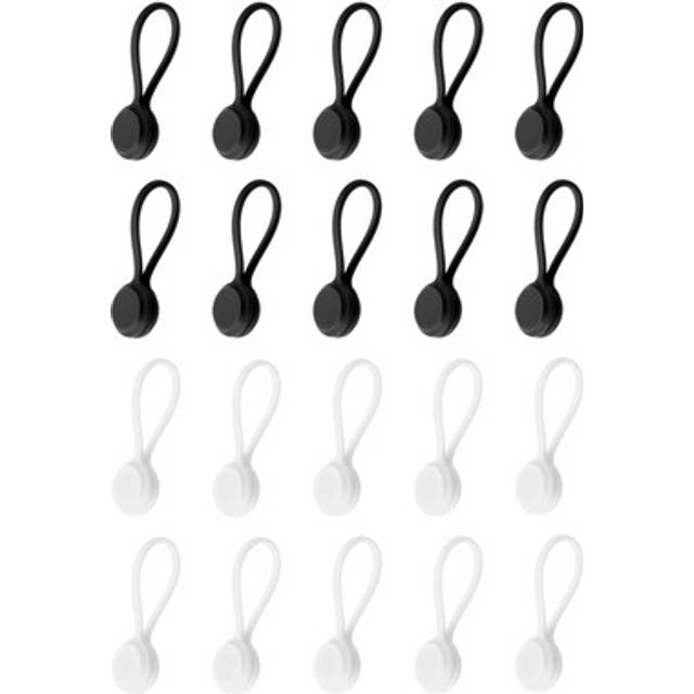 20pcs Reusable Silicone Magnetic Cable Ties Cord Wrap Organizer Black And White