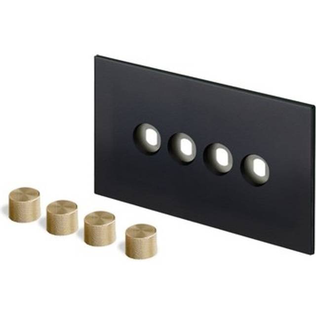 Retrotouch Aura Dimmer Plate 4 Gang With Brass Knobs - Matt Black