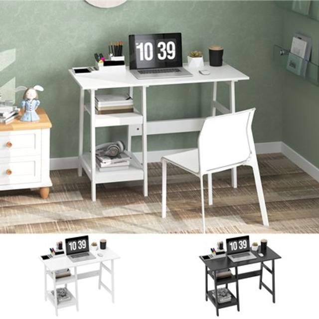 Computer Desk W/ Storage Shelf Study Table W/ Bookshelf For Home Office