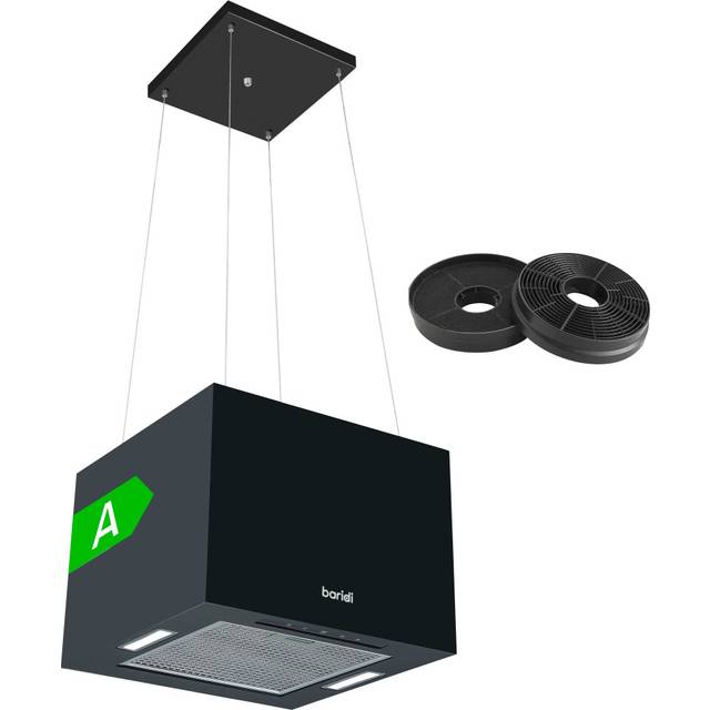 Baridi Island Cooker Hood, Square, 40cm, 3-Speed, Black - DH109