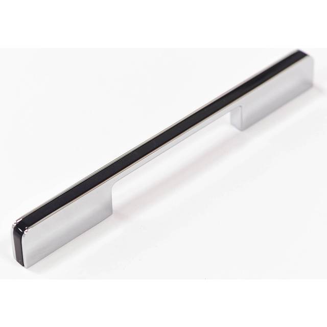 Black & Chrome Layered Kitchen Cabinet Slim Square D Handle 160mm