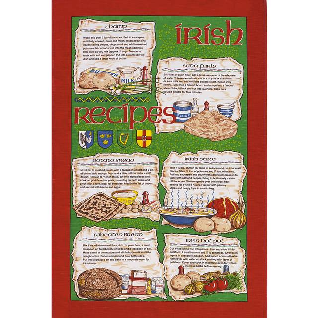 'irish Recipes' Tea Towel Dish Cloth - 100% Cotton - Perfect Gift