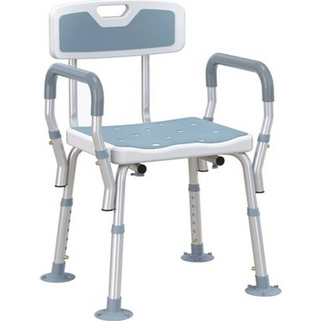Homcom Eva Padded Shower Stool With Arms 4 Suction Foot Pads, Light Blue