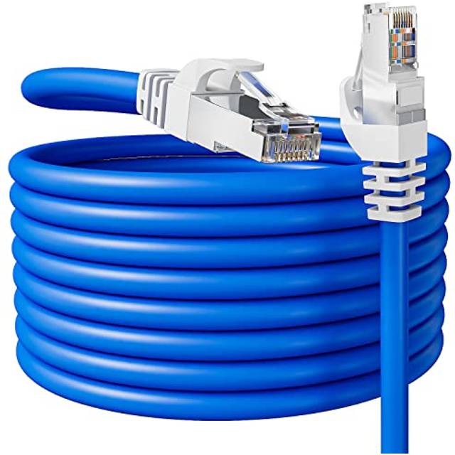 Ethernet-kabel 20m, FTP Gigabit skärmad internetkabel 20 meter, Cat6A 550MHZ höghastighets LAN-kabel, 23AWG extra lång nätverkskabel, blå RJ45 patchkabel för modem switch router Xbox PS5