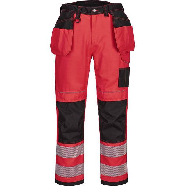Portwest PW3 Hi-Vis Holster Pocket Work Trousers - Red/Black - 48