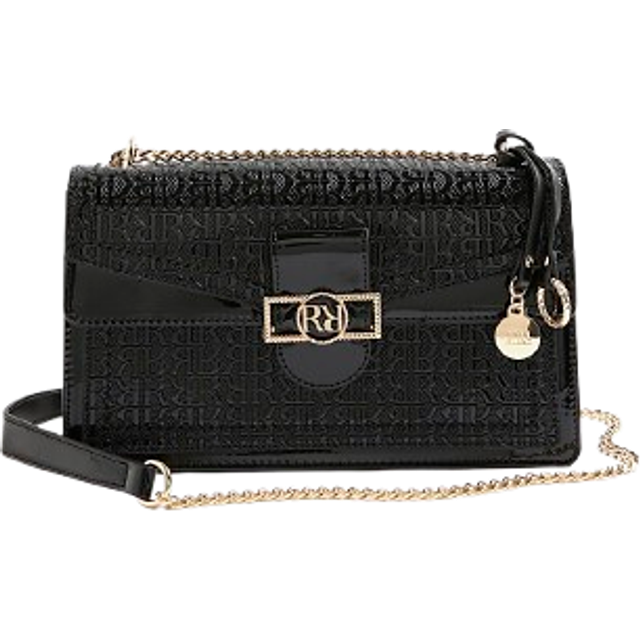 River Island Womens Black Patent Rr Panelled Shoulder Bag - One Size