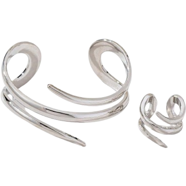 SHEIN 1 Set (1pc Geometric Line Silver Bracelet & 1pc Geometric Line Thick Ring) Retro Chic Silver Geometric Line Bracelet And Geometric Line Thick Ring Com