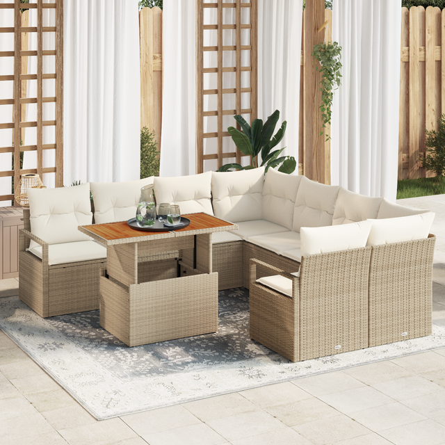 vidaXL Trädgårdsmöbelset 9 pcs Beige och gräddfärgad 100 x 55 x 73 cm