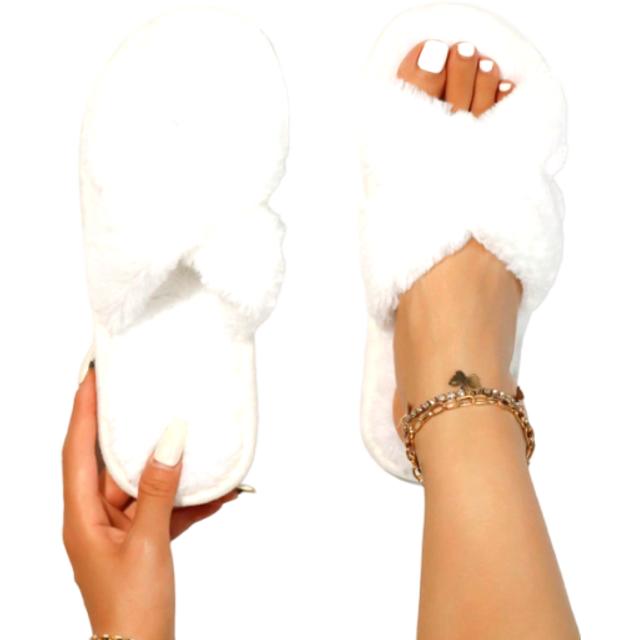 SHEIN 2 Plush Strap Fluffy Women&#39;s Spring/Autumn Slippers, Soft & Lightweight Indoor Carpet Slippers, Wedding Bridesmaid Slippers