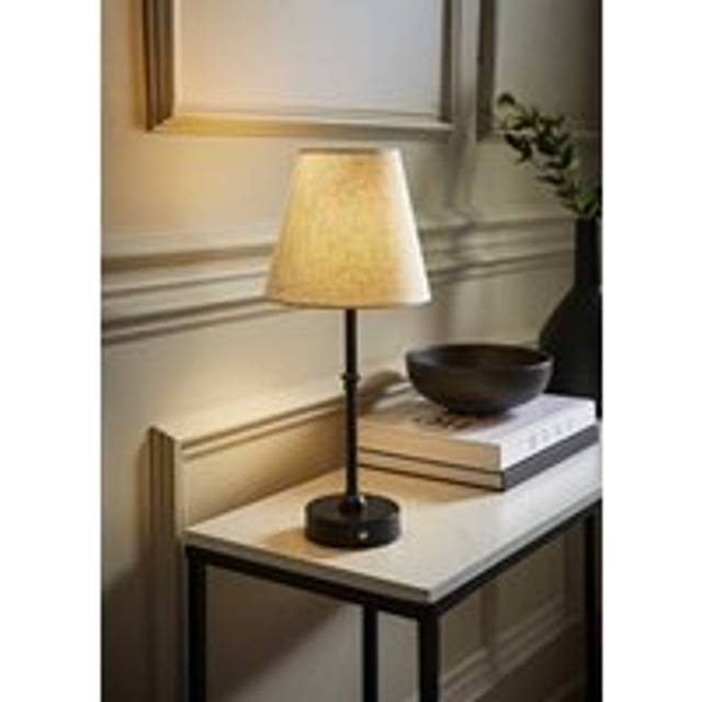 ValueLights Lowe Black Rechargeable Table Lamp with Linen Shade