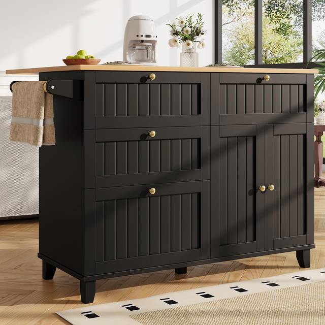 Kitchen Island With 3 Drawers And 3 Doors - Black (88cm H X 133cm W X 70cm D)