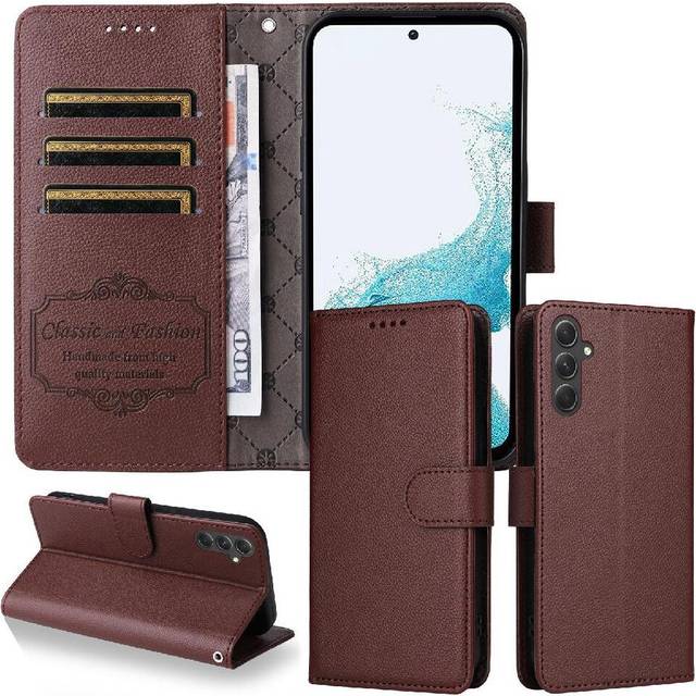 (Brown) Flip Case for Samsung Galaxy A54 5g Wallet Wireless Charging Magnetic Car Mount Crad Slot