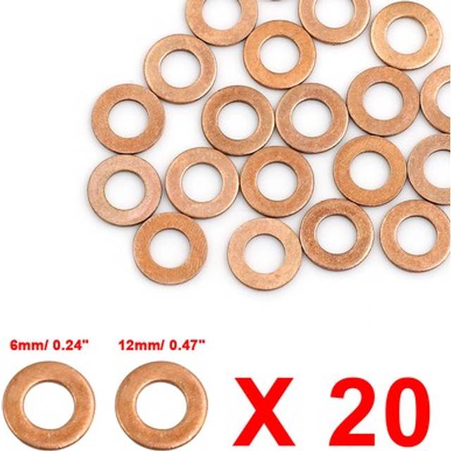 20pcs 6mm Inner Dia Copper Washers Flat Sealing Gaskets Rings For Car