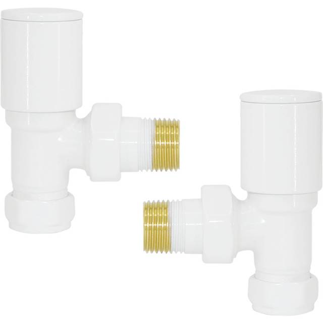 15Mm X 1/2" Angled Manual Towel Rail Designer Radiator Valves One Pair - White