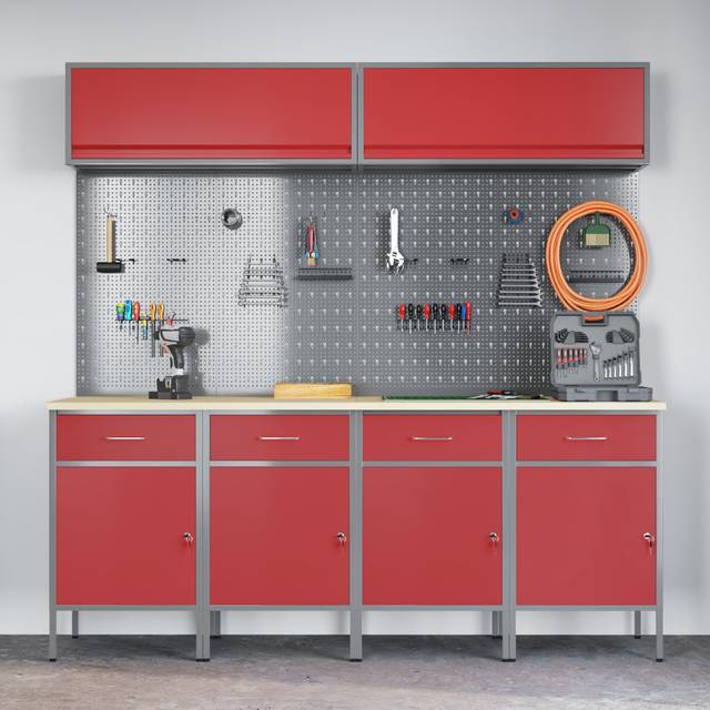 Set Of 8 Steel Large Height-Adjustable - Red (0cm W X 0cm D)