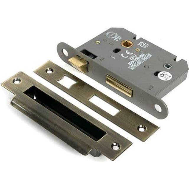 Polished SS 3" Heavy Duty Bathroom Mortice Lock - Aged Brass (15.5cm H X 2.5cm W X 3.07cm D)