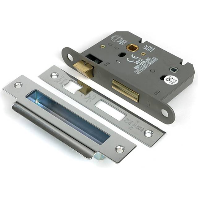 Polished SS 3" Heavy Duty Bathroom Mortice Lock - Polished Chrome (15.5cm H X 2.5cm W X 3.07cm D)