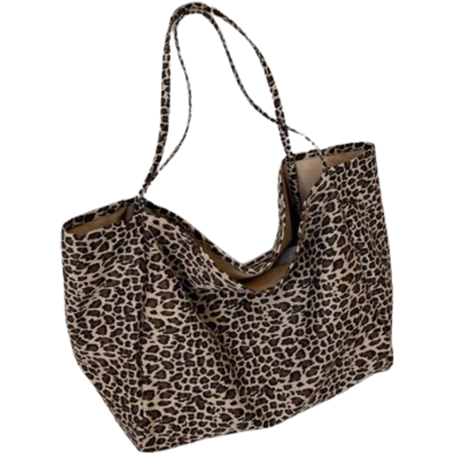 SHEIN 1pc Leopard Print Tote Bag, Fashionable & Spacious Canvas Material Backpack Shoulder Handbag, Large Capacity Bag For Women, School Bag, Large Capacity