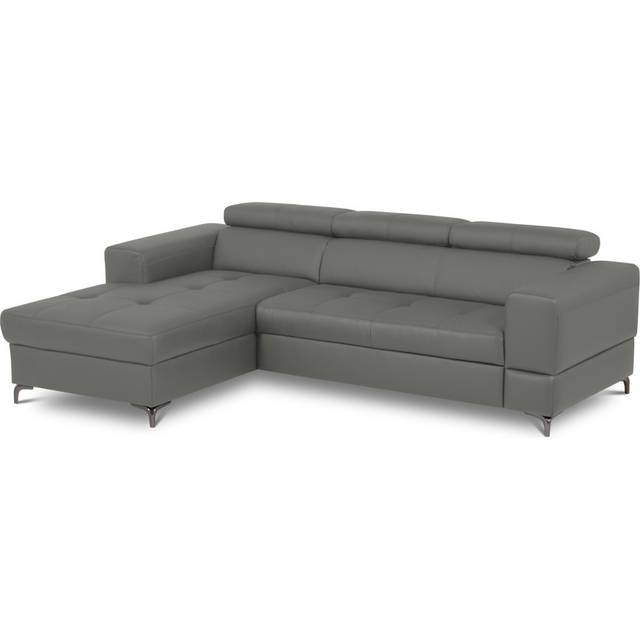 Tinos Genuine Leather Corner Sofa with Pull Out Bed with Storage and Adjustable Headrests - Grey (89cm H X 247cm W X 173cm D)