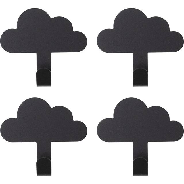 Pack of 4 Black Metal Cloud Wall Hook | Self-Adhesive Mini Cloud Shaped Hooks For Walls | Children's Bedroom Nursery Decorative Wall Hooks - 7cm