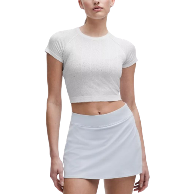 lululemon – Swiftly Pointelle Crop-Kurzarmshirt für Frauen – Größe 0 in Herringbone Dot White