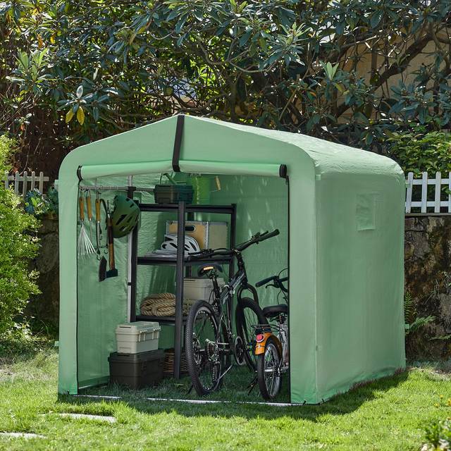 Sobuy Garden Shed Storage Waterproof Outdoor Green Tool Bike Motorcycle Garage With Hooks 159X219X165 Cm - One Size