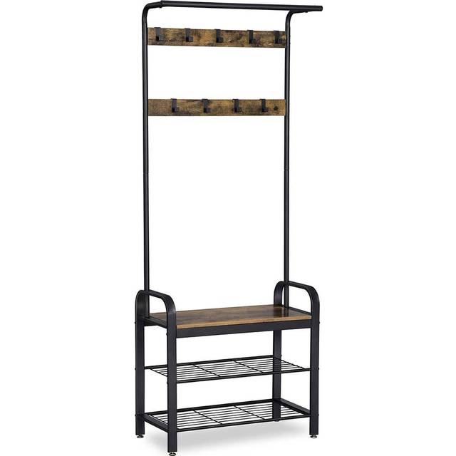 Vintage Coat Shoe Rack, Rustic Brown + Black