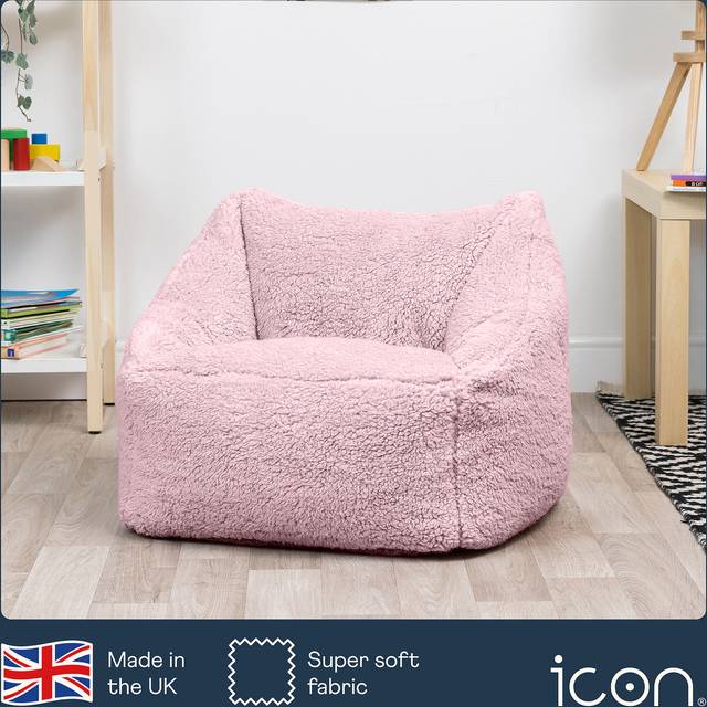 Kids Bean Bag Chair, Fluffy Armchair Beanbag for Girls and Boys - Pink