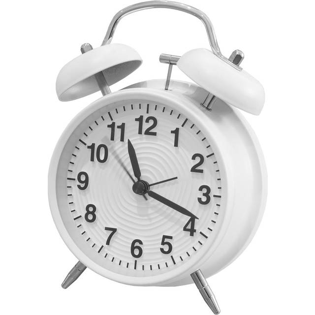 Analog: Numerical (numbers With 2+ Hands) Metal Battery Alarm Tabletop Clock - White (16cm H X 12cm W X 6cm D)