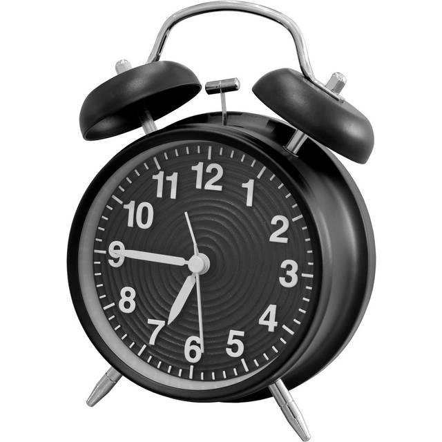 Analog: Numerical (numbers With 2+ Hands) Metal Battery Alarm Tabletop Clock - Black (16cm H X 12cm W X 6cm D)