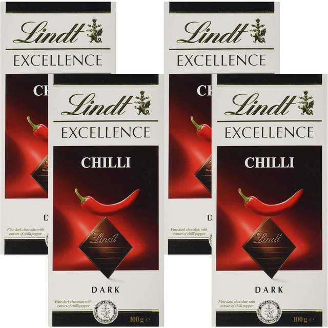 Lindt Excellence Dark Chilli Chocolate Bar Each 100g (Pack of 4)