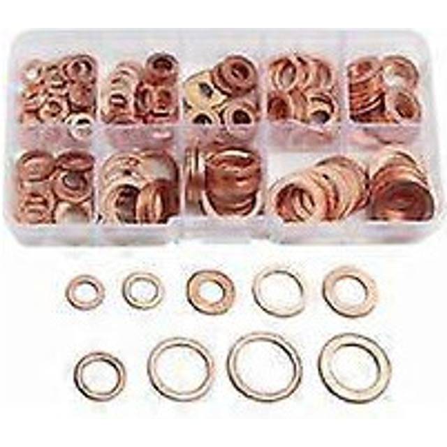 (As show, One size) Copper Flat Washer Ring Metric Washer Box Gasket Assortment 9 Sizes M5-M14 With Box Oil Sump Plug Gasket Tool Accessories Triomphe